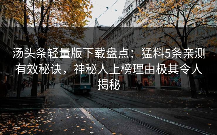 汤头条轻量版下载盘点：猛料5条亲测有效秘诀，神秘人上榜理由极其令人揭秘