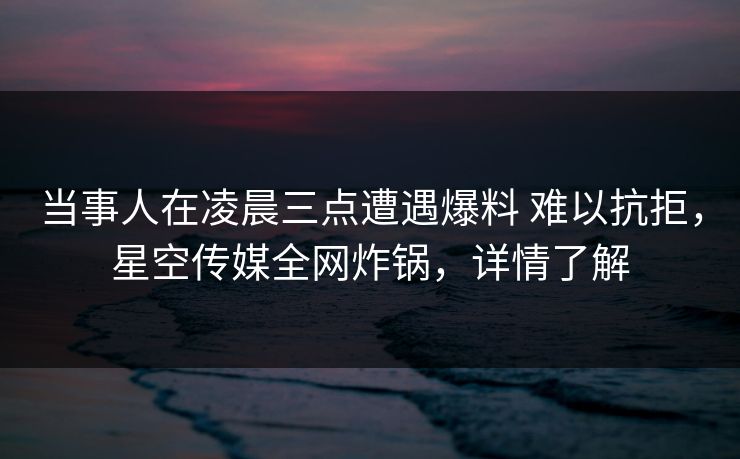 当事人在凌晨三点遭遇爆料 难以抗拒，星空传媒全网炸锅，详情了解