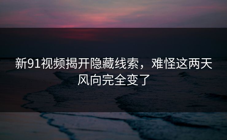 新91视频揭开隐藏线索，难怪这两天风向完全变了