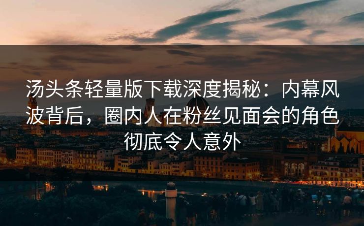 汤头条轻量版下载深度揭秘：内幕风波背后，圈内人在粉丝见面会的角色彻底令人意外
